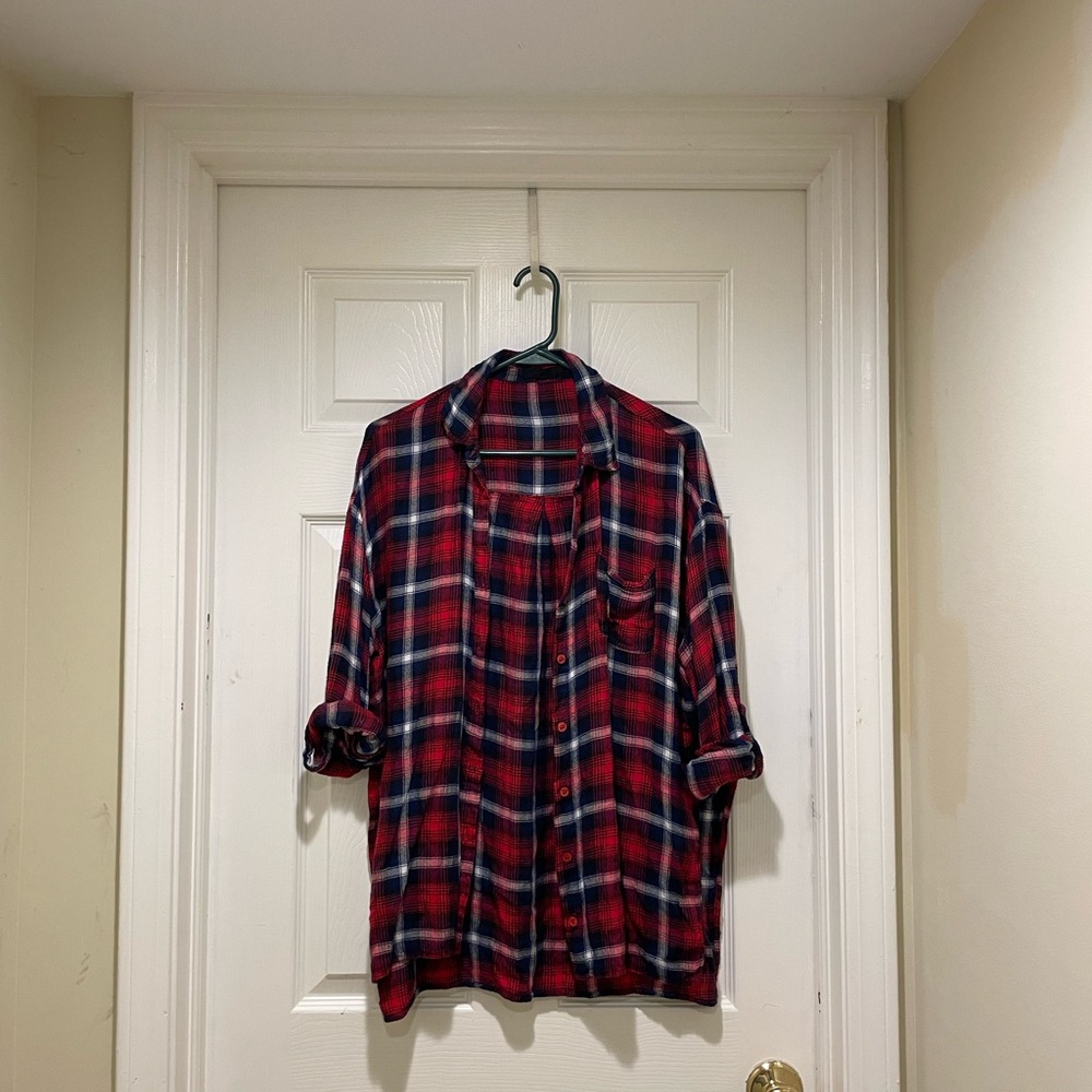 Plaid Button-Up Shirt in Red and Blue
